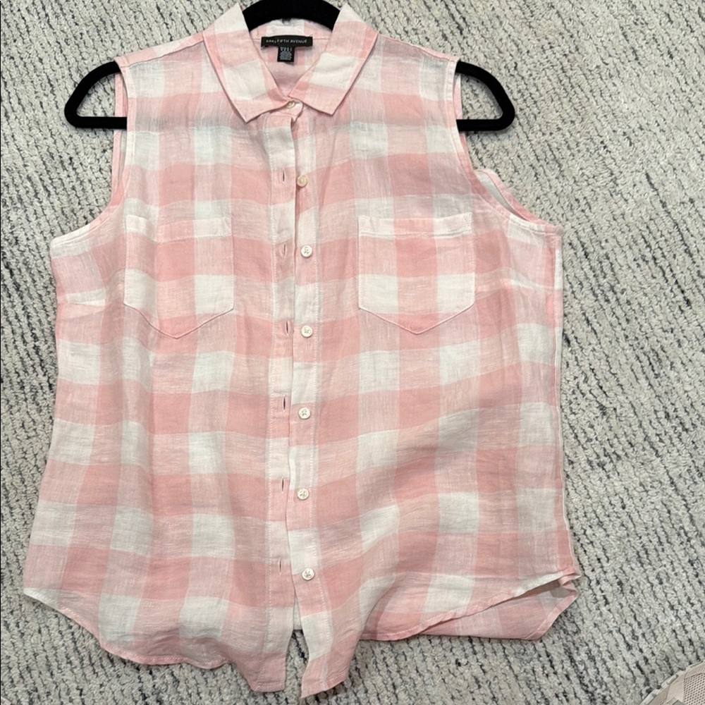 Saks Fifth Avenue Pink and White Checkered Blouse